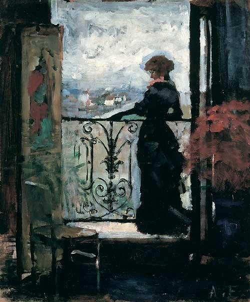 Unknown Artist Lady on a Balcony by Albert Edelfelt